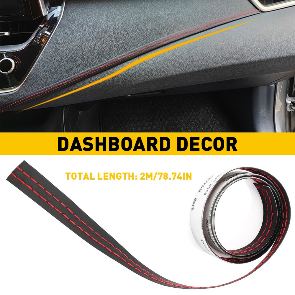 Red PU Leather Car Dashboard Trim Strip Sticker for Stylish Decor