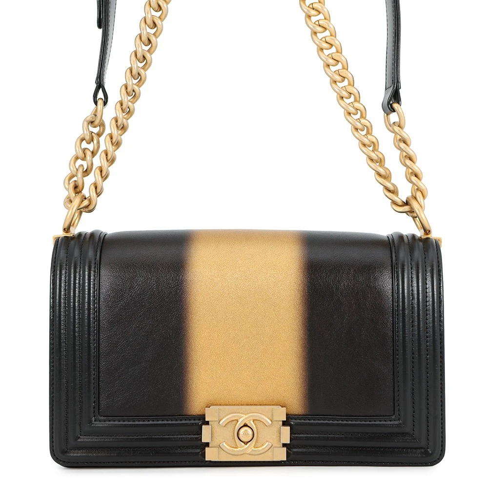 Chanel — CHANEL Boy Chanel Chain Shoulder Bag Size 25 Leather Black/Gold A67086