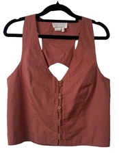 By Anthropologie Sleeveless Seamed Vest Size 4 Coral Cutout Lightweight A39