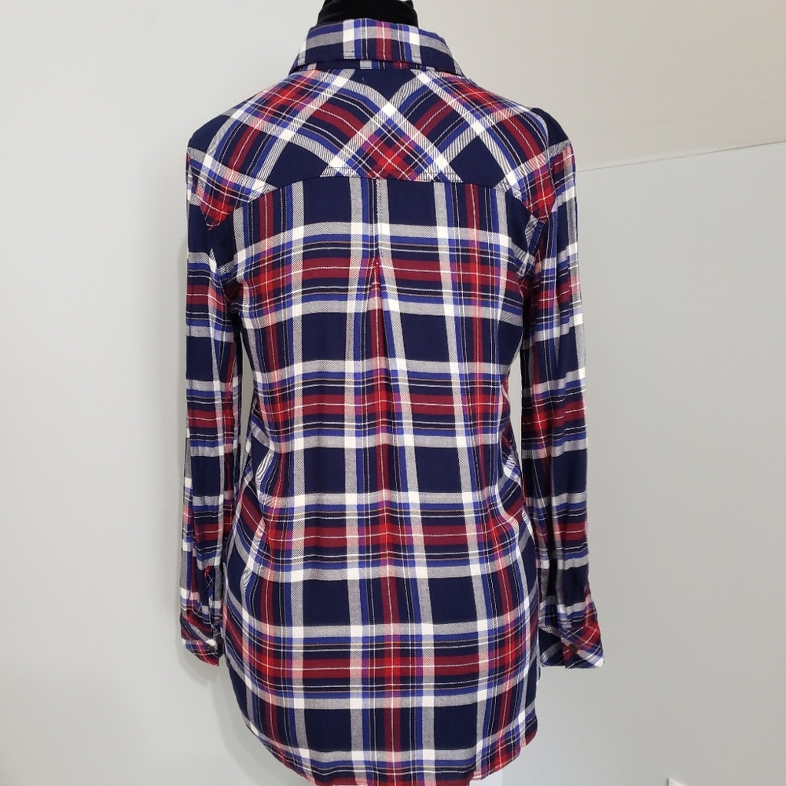 Id:23 Striped Plaid Button down Split Curved Hem … - image 3