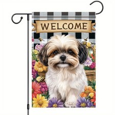 Spring Summer Garden Flag Shih Tzu Dog Flag 12x18 Inch Double-Sided Cute Pupp...