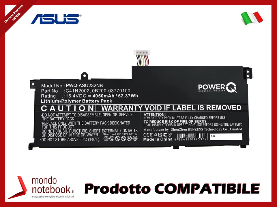 Batteria PowerQ per ASUS ZenBook Pro 15 UX535LI - 15.4V 4050mAh - C41N2002