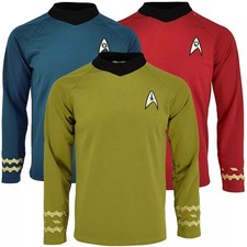 Cosplay TOS Captain Kirk Gold Shirts Spock Blue Uniforms Red Starfleet Tops Mens
