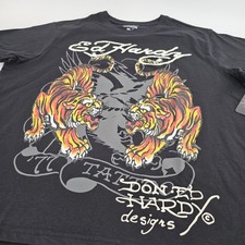 Ed Hardy Tigers 77 Tattoo Graphic T-shirt Mens X-LARGE XL Black Tee Top NEW