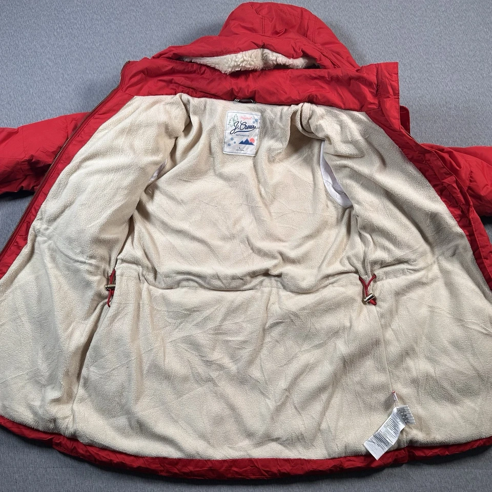 J Crew куртка девочек L красный съемный шерпа с подкладкой с капюшоном пуховик полный молнии карманы - Изображение 3 из 4