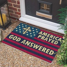 America Prayed God Answered Doormat Christian Patriotic Welcome Mat