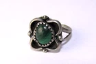 Old Pawn Silver Malachite Ring Vintage Sterling Green Solitaire Size 4 Band