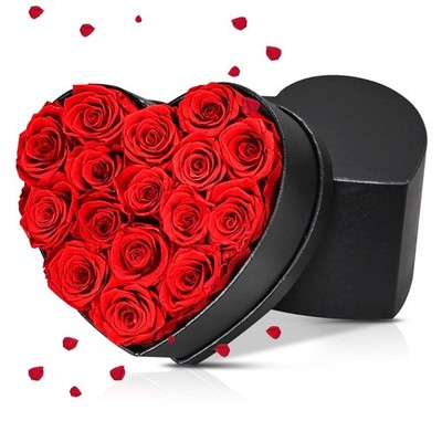 Preserved Red Roses In Black Box 16 PCS Forever Flowers With Bow Romantic Gift