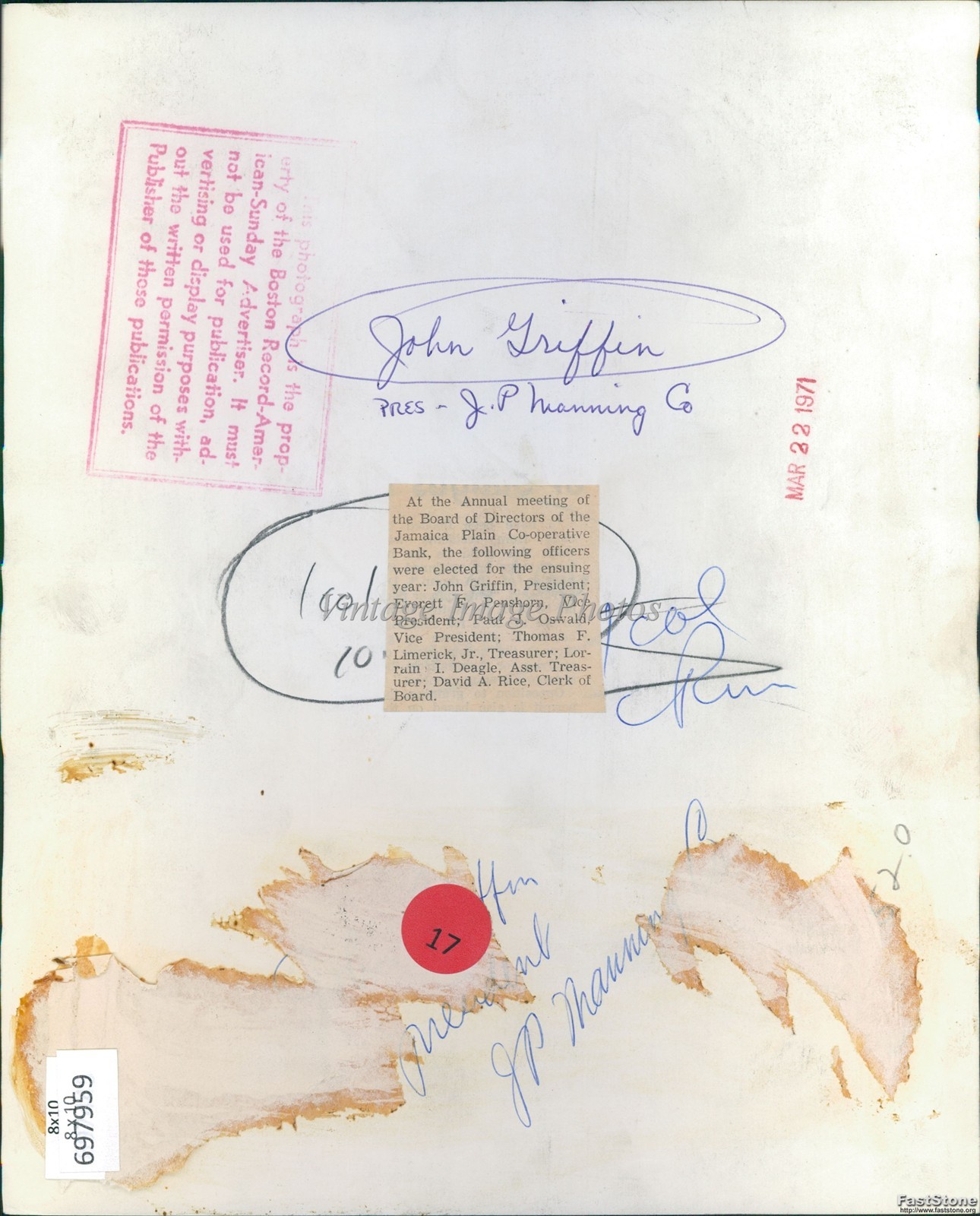 1971 Jamaica Plain Joseph Hanning Businessman Office Portrait Photo 8X10