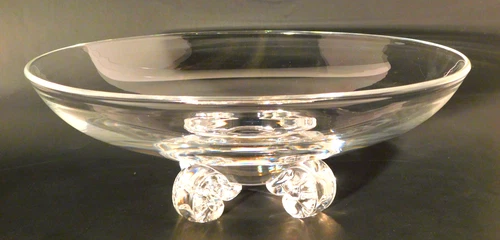 Steuben Art Glass Scroll Footed Centerpiece Fruit Bowl Dreves Signed 10 1/2"