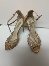 Betsey Johnson Ruby Metallic Rose Gold Rhinestone Strappy Heels Size 9M