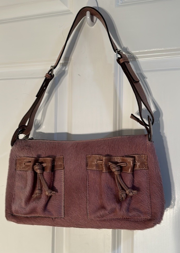 Luxury Mania Leather & Real Pony Hair Cowhide Dusty Pink  Shoulder Bag 7”x13”