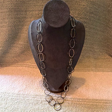 Daisy Fuentes Black Oval Link Chain Statement Necklace Metal No Stone 32  