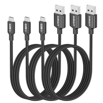 Micro USB Kabel 1m 3 Stück Nylon Geflecht Schwarz Schnellladen