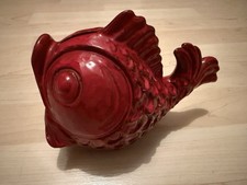 Vintage roter Fisch Spardose rot Keramik Mid Century 70er Retro Deko 20cm lang