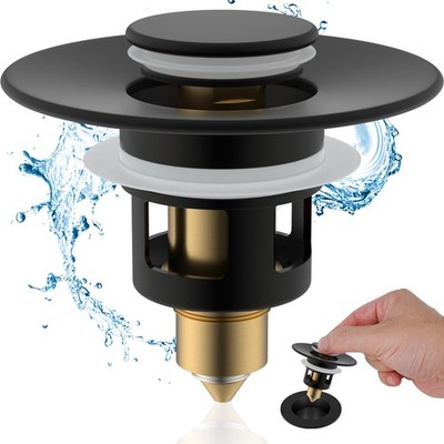 Hibbent All Metal Universal Bathroom Sink Stopper for 1.1''~2.3'' Matte Black 