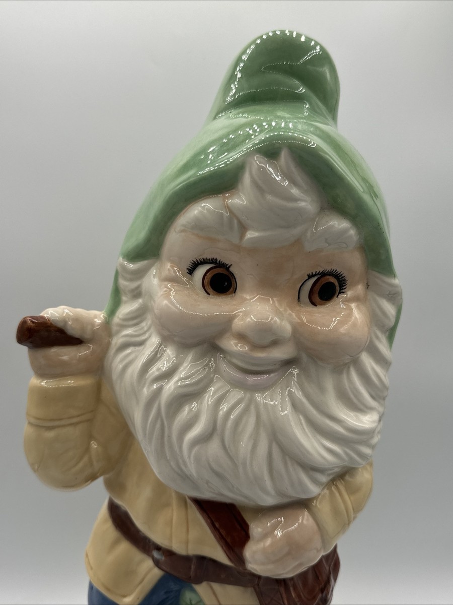 Vintage 18” Garden Gnome Mid Century Ceramic Decoration 1985 Green