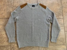 J Crew Sweater Mens Medium Gray Shoulder Patch Ribbed Knit Pullover Military