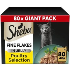 80 x 85g Sheba Fine Flakes Adult Wet Cat Food Pouches Mixed Poultry in Jelly 6.04 per kilo