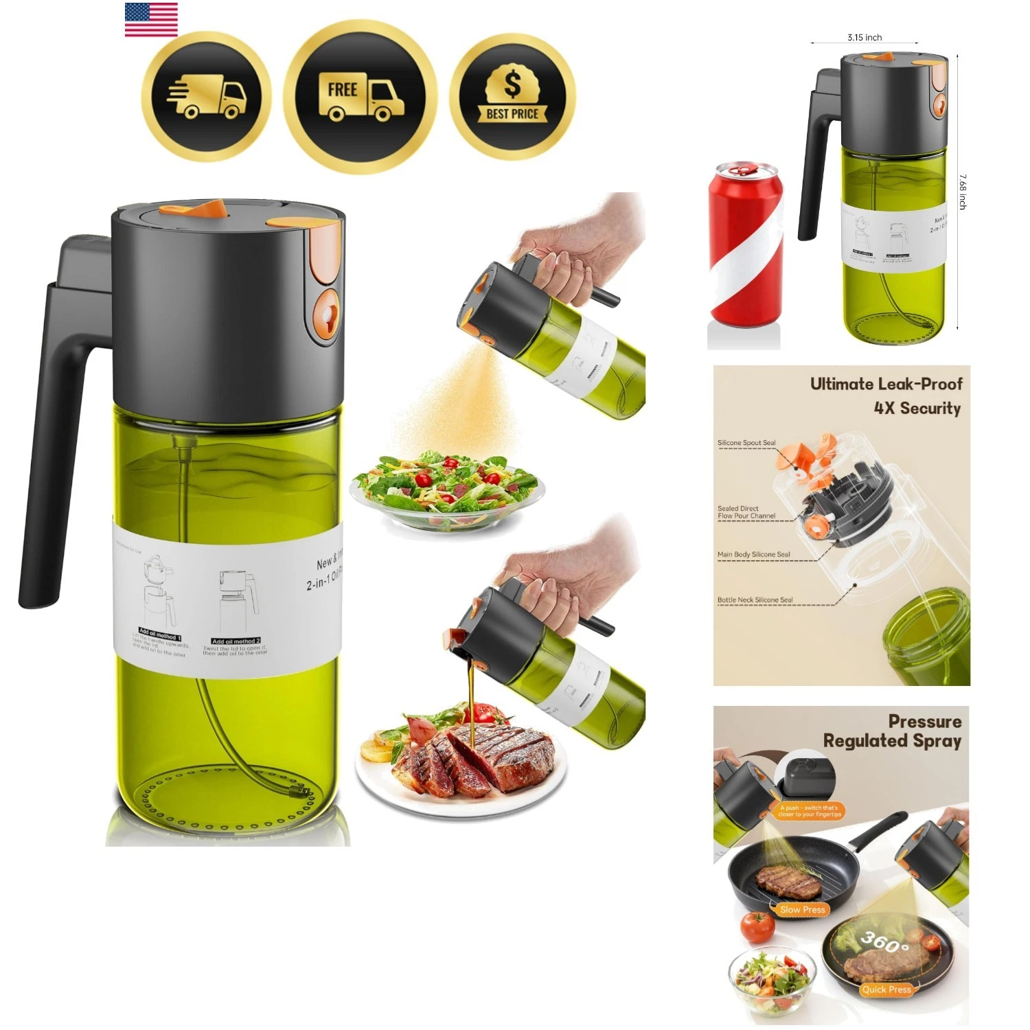 Upgrade 2 in 1 Oil Sprayer for Cooking, 17oz Light-Blocking Glass Olive Oil D...
Opens in a new wind