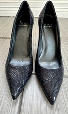 EUC Vintage Stuart Weitzman Navy Blue Python Patent 8 Made Spain KW90246 Heels