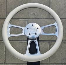 16 Inch Polished Semi Truck Steering Wheel With White Vinyl Grip - 5 Hole 16 Inch Polished Semi Truck Steering Wheel With White Vinyl Grip - 5 Hole