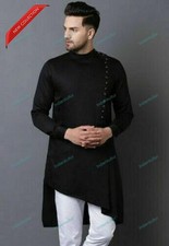 Indian Cotton Mens Shirt Long Sleeve Kurta Loose Black sizes available