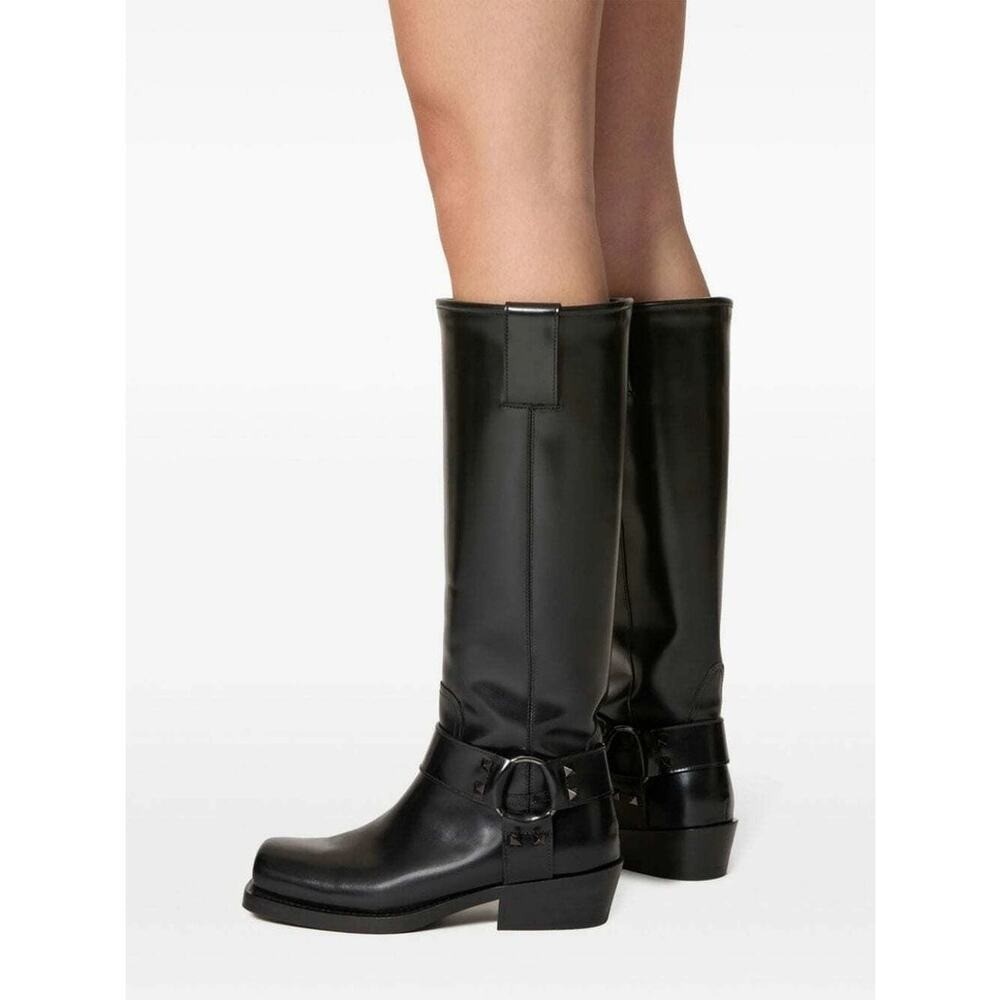 Valentino Rockstud Knee-high Leather Boots Black thumbnail 2