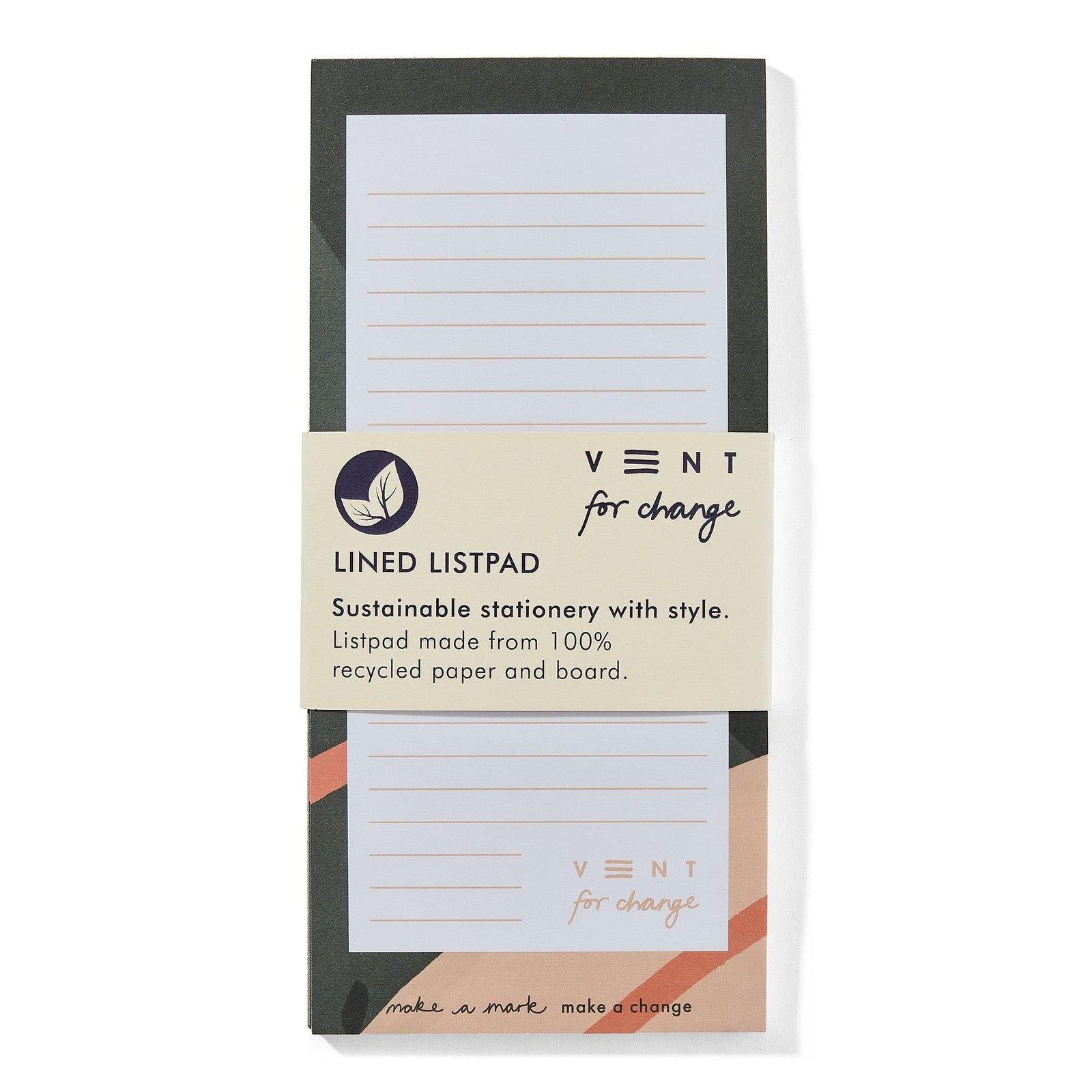 VENT Slim Green Sustainable Lined Paper Listpad - Eco-Friendly Stationery