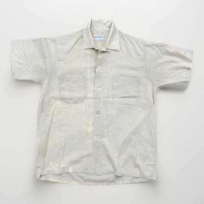 Vintage 50s Cream Penneys loop collar rockabilly button up shirt S rayon
