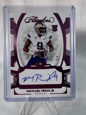 2024 NCAA Panini Flawless Michael Penix Jr. PINK ROOKIE GEM AUTO Card /3