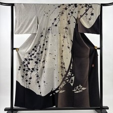 JAPANESE KIMONO HOMONGI BEIGE 158cm 5 ft 2 in PURE SILK B1467