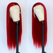 Synthetic Lace Front Wigs Glueless Long Straight Hair Red Color Wig Pre Plucked