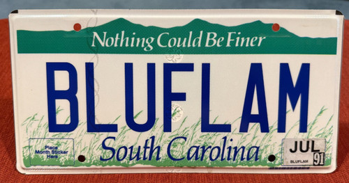 South Carolina SC VANITY JUL 1991 BLUFLAM BLUE FLAME PICKENS License Plate Tag