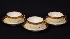 3 Sets Vintage Theodore Haviland Limoges France Ivory Gold Cups & Saucers