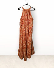 Nine West Women’s XXL Orange/White Floral Halter Maxi Dress Ruffle Pullover