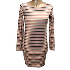 Wild Fable Striped Ribbed Knit Mini Sweater Dress Long Sleeve Round Neck XS