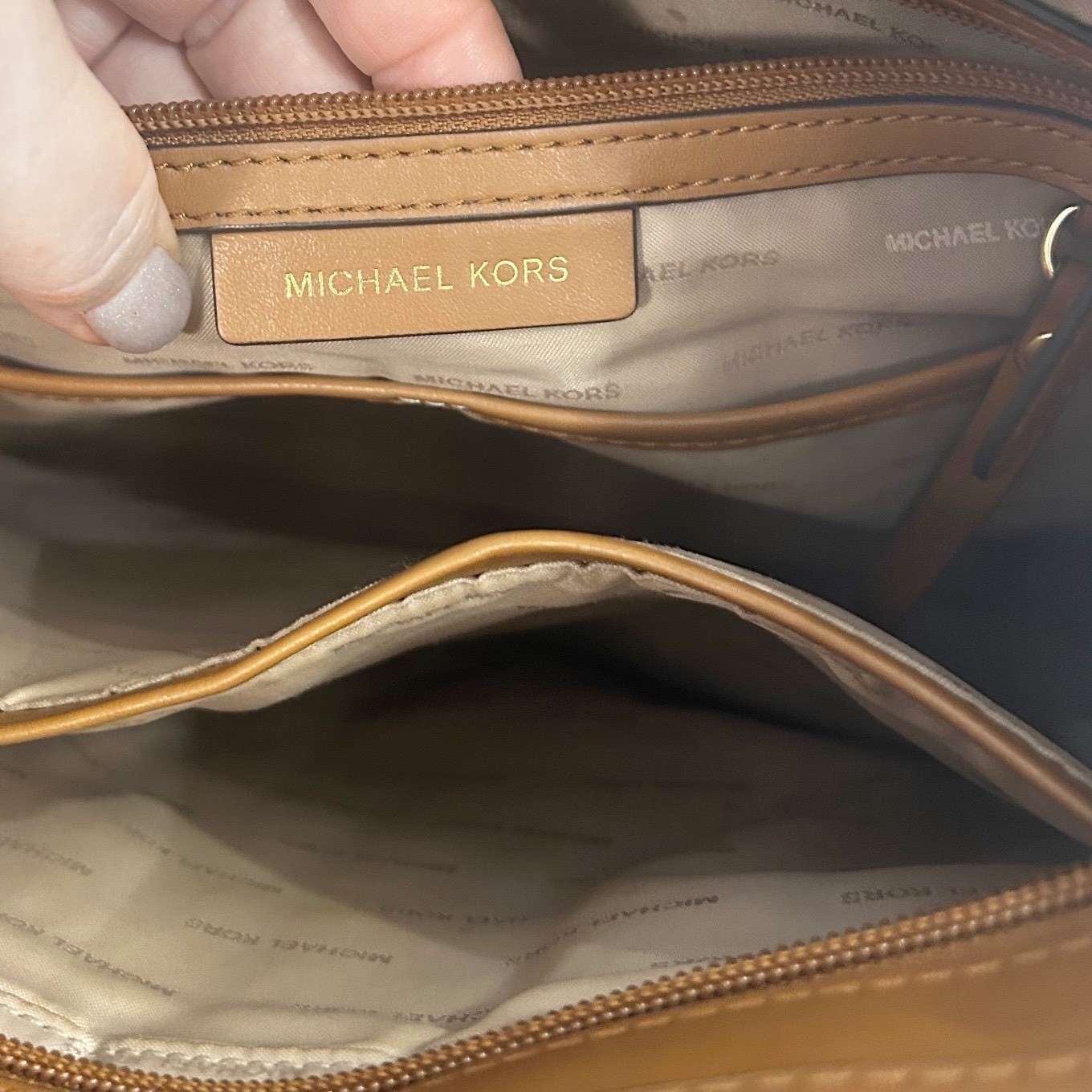 Michael Kors Vanilla MK Monogram Tote Bag Acorn Leather Trim Gold Hardware thumbnail 7