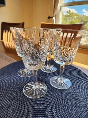 Vintage Waterford Crystal Lismore 6 7/8" 8 oz Stemmed Water Goblet Glasses 4 Set