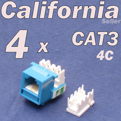 4 X Pcs CAT3 Blue Keystone Jack RJ11 6P4C Phone Telephone RJ12 Modular CAT 3 4C