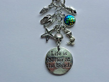 LIFE IS BETTER AT THE BEACH SEASHELLS KEY CHAIN CLIP FOR PURSE BACKPACK BAG FOB
