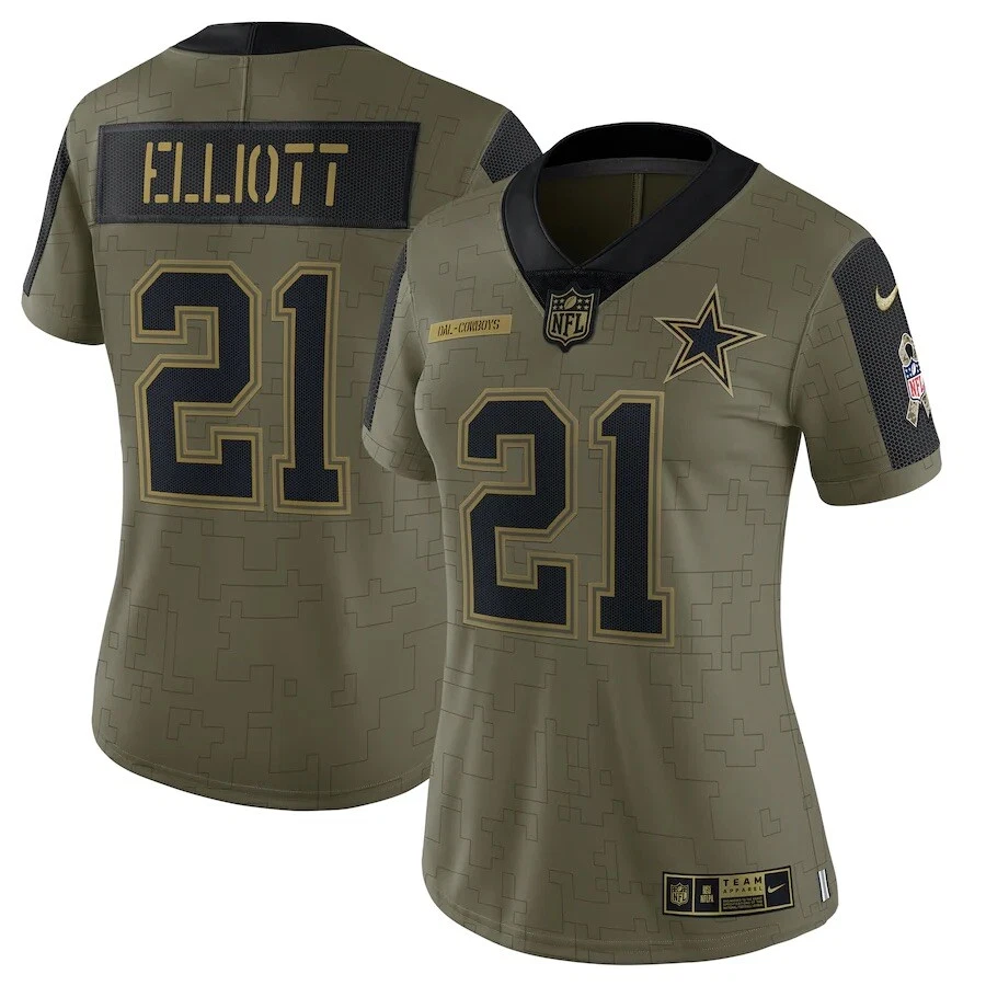 Nueva camiseta para mujer Dallas Cowboys Ezekiel Elliott #21 Nike Salute To Service Foto 3 de 4