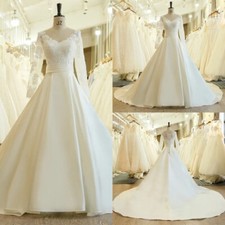 Luxury A-Line Wedding Dresses V-Neck Long Sleeved Lace Appliques Bridal Gowns