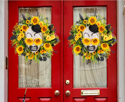 Sunflower Ghost Face Wreath Front Door Scary Party Wall Halloween Decoration