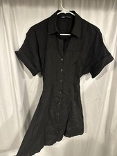 Zara Fit & Flare Shirt Dress Sz XS Button Front Elastic Waist Short Sleeve Black