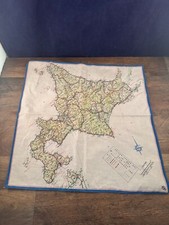 Vintage Handkerchief of Hokkaido Island Map Railways? Roads? Sailing? Airways?
