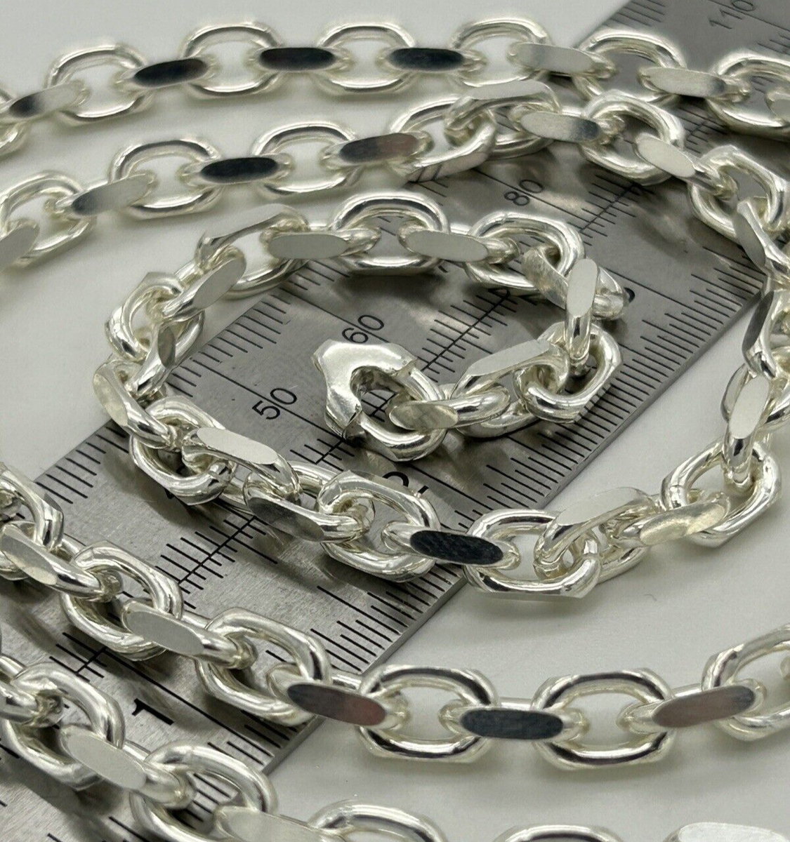 SOLID 925 Sterling Silver 6mm Diamond Cut Belcher Chain 24 inch Heavy  Necklace