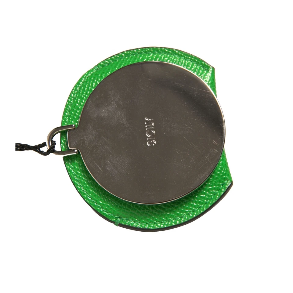 Dolce & Gabbana Espejo de Mano Soporte Verde Becerro Cuero Redondo Logo 200usd - Imagen 3 de 4