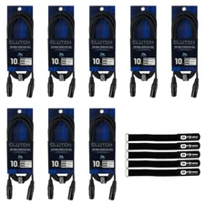 8 Pack 10ft DMX Cables 3 Pin XLR Female to Male DMX 512 Stage Light Data Wire