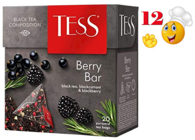 Tess Black Tea BERRY BAR BLACK CURRANT & BLACKBERRY 12 BoxesX20 Pyramids RUSSIA